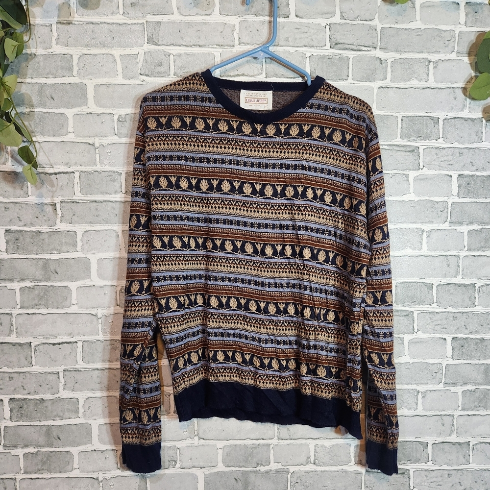 VINTAGE Lord Jeff Fair Isle Style Lightweight Sweater Size L